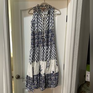 PHILOSOPHY Blue Jewel Comb Sleeveless Midi Dress - White/Blue - Size S